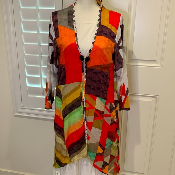 Almirah 3-piece sleeveless kameez/top kameez/dupatta viscose set bright print L - Picture 2 of 13